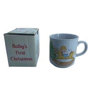 Vtg Russ Baby's First Christmas Rocking Horse Boy Tree Mug Cup White 2.5" 8009